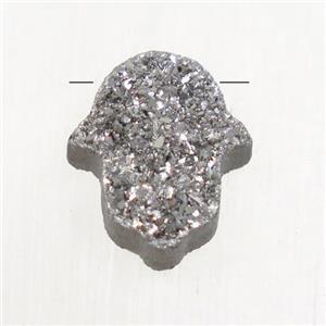 Silver Druzy Agate Hamsahand pendant, approx 11-13mm