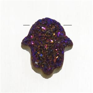 purple Druzy Agate Hamsahand pendant, approx 11-13mm