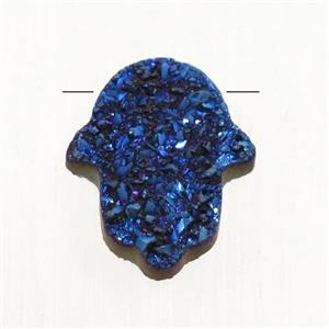 blue Druzy Agate Hamsahand pendant, approx 11-13mm