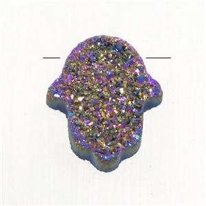 rainbow Druzy Agate Hamsahand pendant, approx 11-13mm