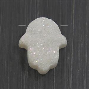 white AB-color Druzy Agate Hamsahand pendant, approx 11-13mm