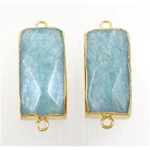 blue Amazonite connector, faceted rectangle, gold plated, approx 13-25mm
