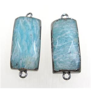 blue Amazonite connector, faceted rectangle, black plated, approx 13-25mm