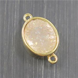 white AB color Druzy Quartz oval connector, gold plated, approx 10x12mm