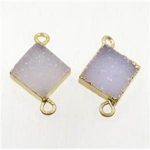 druzy agate connector, natural color, square, gold plated, approx 10x10mm