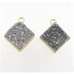 silver Druzy Agate pendant, square, gold plated, approx 10x10mm