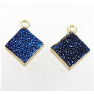 blue Druzy Agate pendant, square, gold plated, approx 10x10mm
