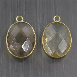 clear crystal glass pendant, faceted oval, approx 15-20mm