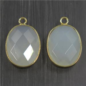 milkwhite crystal glass pendant, faceted oval, approx 15-20mm