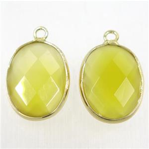 yellow crystal glass pendant, faceted oval, approx 15-20mm