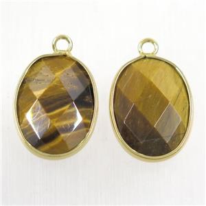 yellow Tiger eye stone pendant, faceted oval, approx 15-20mm