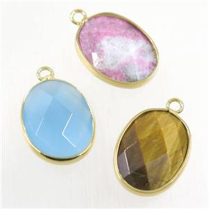 mix gemstone pendant, faceted oval, approx 15-20mm