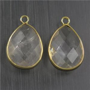 clear crystal glass pendant, faceted teardrop, approx 15-20mm