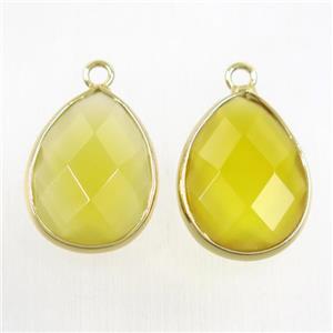 yellow crystal glass pendant, faceted teardrop, approx 15-20mm