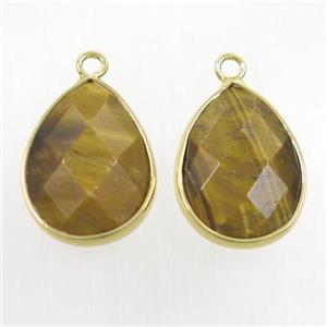 yellow Tiger eye stone pendant, faceted teardrop, approx 15-20mm