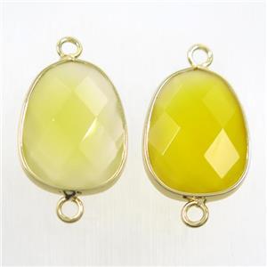 yellow crystal glass connector, faceted teardrop, approx 15-20mm