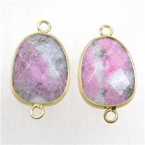 pink jade connector, faceted teardrop, approx 15-20mm