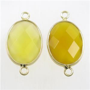 yellow crystal glass connector, faceted oval, approx 15-20mm