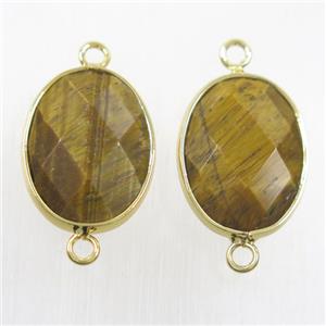 yellow tiger eye stone connector, faceted oval, approx 15-20mm