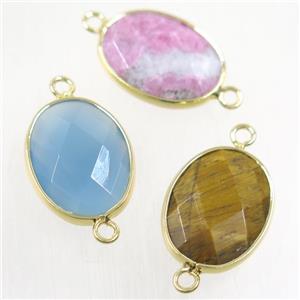 mix gemstone connector, faceted oval, gold plated, approx 15-20mm