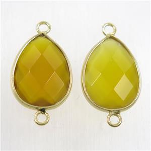 yellow crystal glass connector, faceted teardrop, approx 15-20mm