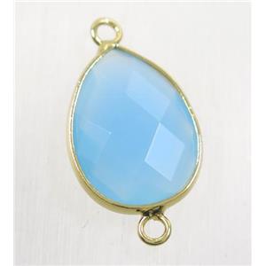 blue crystal glass connector, faceted teardrop, approx 15-20mm