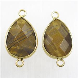 yellow Tiger eye stone connector, faceted teardrop, approx 15-20mm