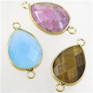 mix gemstone connector, faceted teardrop, gold plated, approx 15-20mm