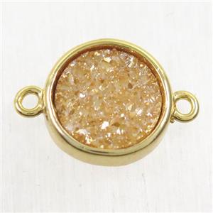 golden champagne Druzy Agate connector, flat round, gold plated, approx 12mm dia