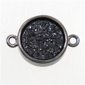 black Druzy Agate connector, flat round, approx 12mm dia