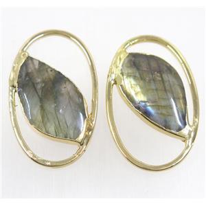 Labradorite connector, oval, gold plated, approx 30-50mm