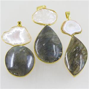 Labradorite pendant with Druzy Agate, gold plated, approx 20-60mm