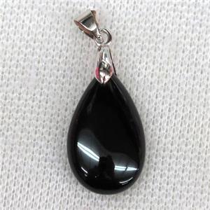 black Onyx Agate teardrop pendant, approx 15x25mm