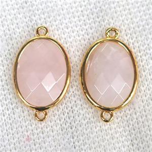 Rose Quartz connector, faceted oval, approx 15x20mm