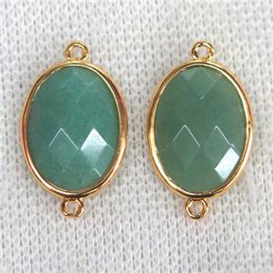 green Aventurine connector, faceted oval, approx 15x20mm