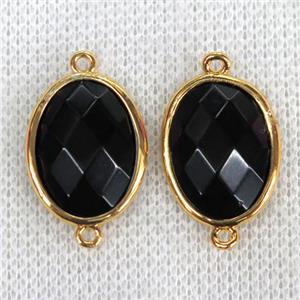 black Onyx Agate connector, faceted oval, approx 15x20mm