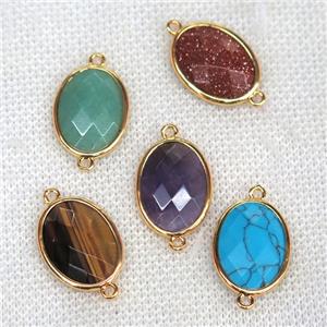 mix gemstone connector, faceted oval, approx 15x20mm