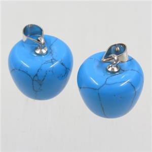 blue Turquoise apple pendant, approx 11-14mm