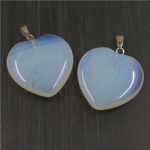 white Opalite heart pendant, approx 25mm