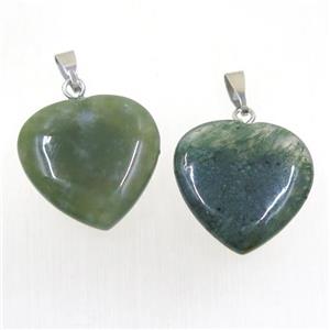 green Moss Agate heart pendant, approx 20mm