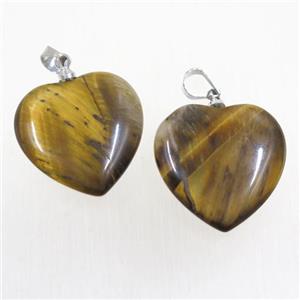 yellow Tiger eye stone heart pendant, approx 25mm