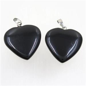 black Onyx Agate heart pendant, approx 25mm