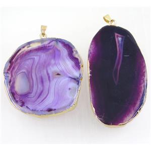 purple stripe Agate slice pendants, freeform, gold plated, approx 30-80mm