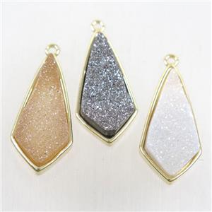 Druzy Agate pendant, mix color, teardrop, gold plated, approx 12-26mm