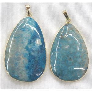 blue Coral Fossil teardrop pendant, dye, gold plated, approx 20-50mm