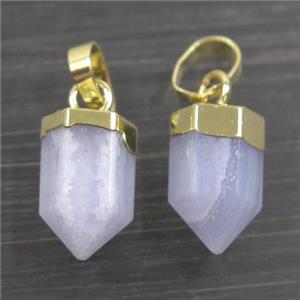 Blue Lace Agate bullet pendants, gold plated, approx 6.5x17mm