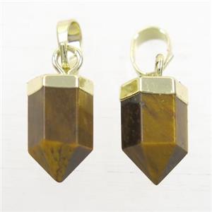 yellow Tiger eye stone bullet pendants, gold plated, approx 6.5x17mm