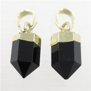 black Onyx Agate bullet pendants, gold plated, approx 6.5x12mm