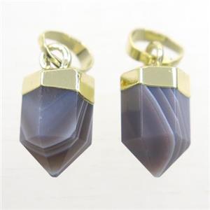 gray Botswana Agate bullet pendants, gold plated, approx 6.5x17mm