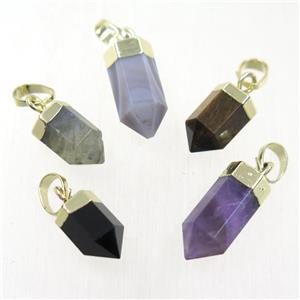 mixed gemstone bullet pendants, gold plated, approx 6.5x17mm
